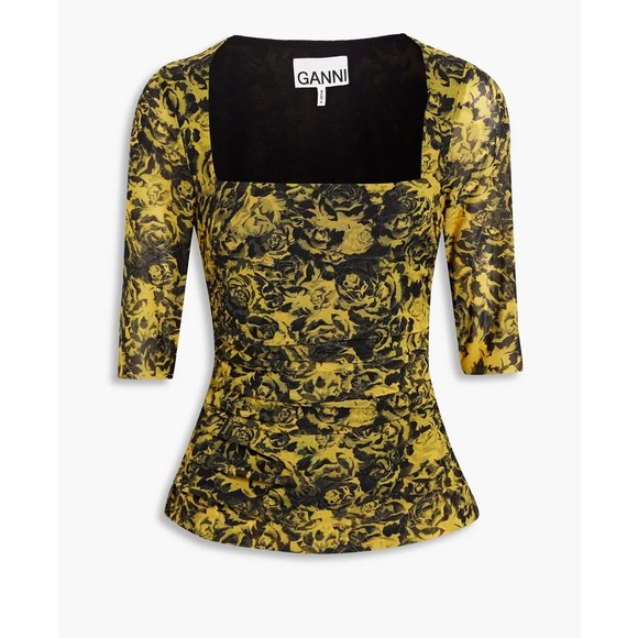 Ganni Tops - NEW NWT GANNI Ruched floral-print mesh top